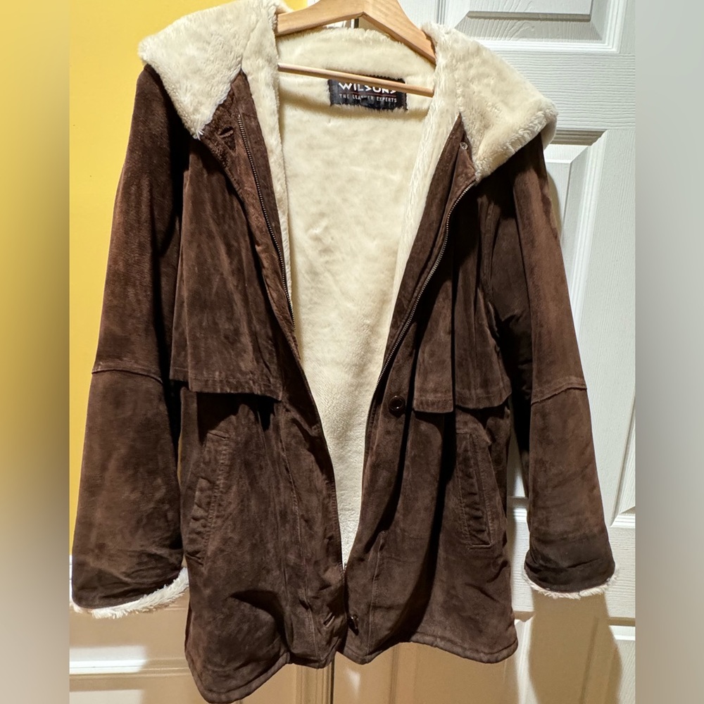 Wilson’s suede hooded coat with faux fur lining